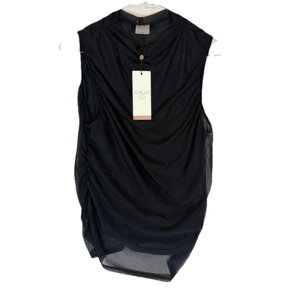 Calia Ruched Mock Activewear Tank Pure Black Women’s Size Medium NWT